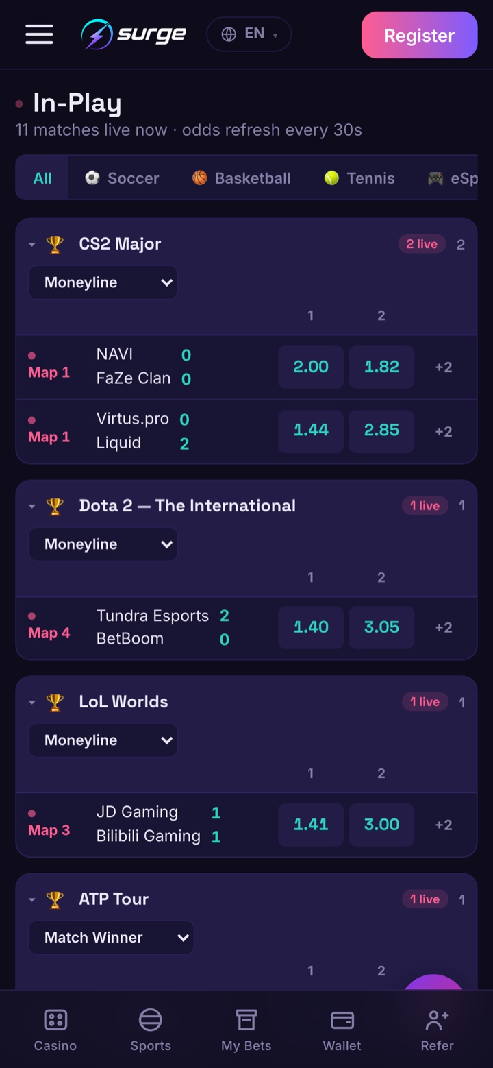 Surge in-play betting on mobile.
